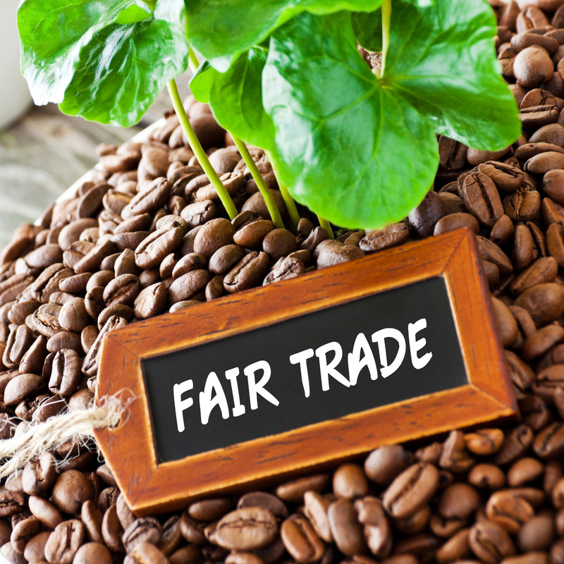 Coffee beans and fair trade label